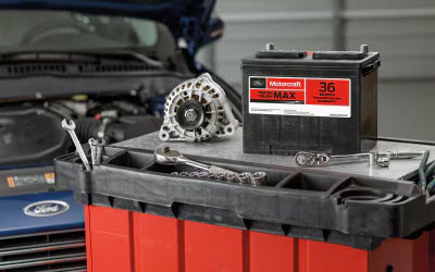 vehicle parts on a bench